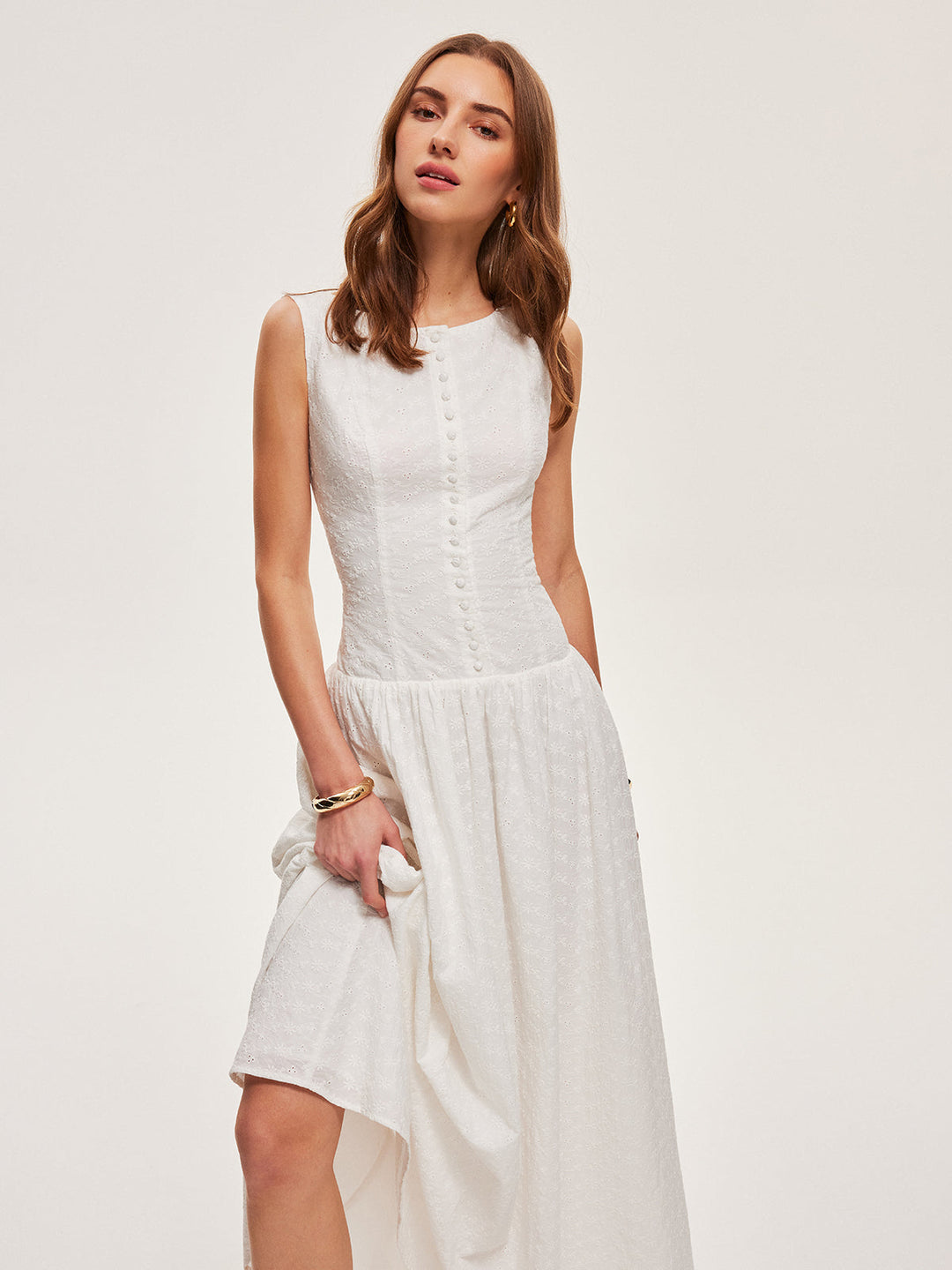 Robe sans manches en coton avec boutonnage sur le devant