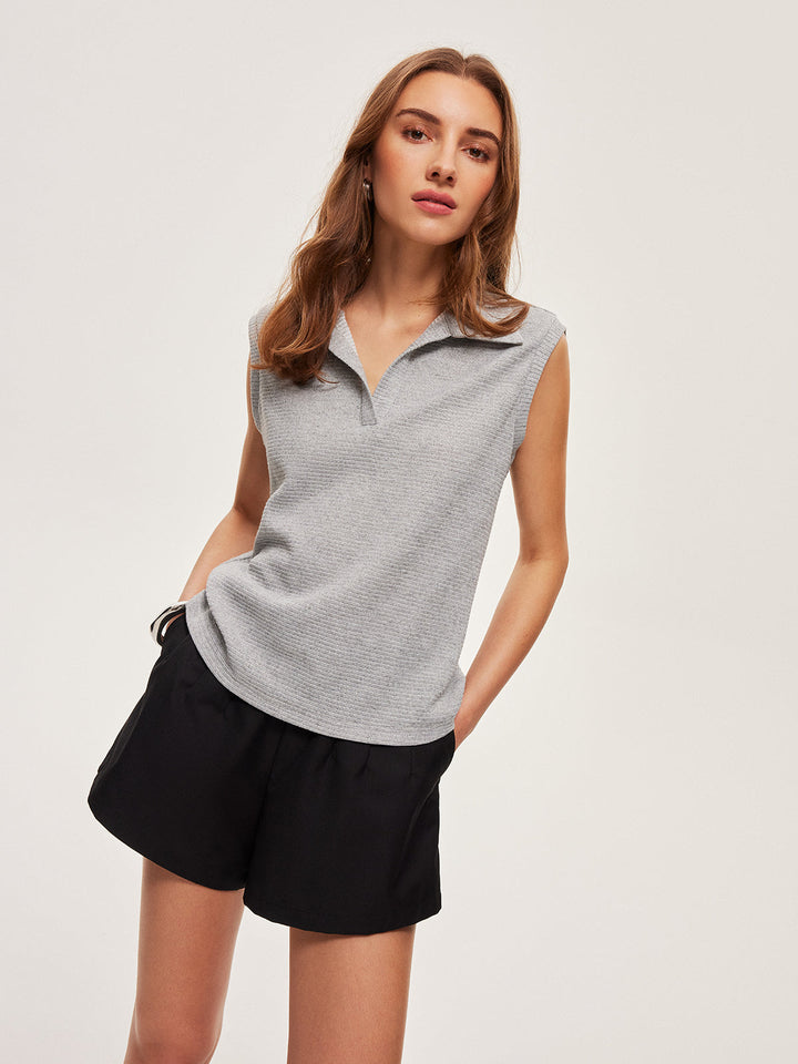 Haut Polo en Tricot Côtelé