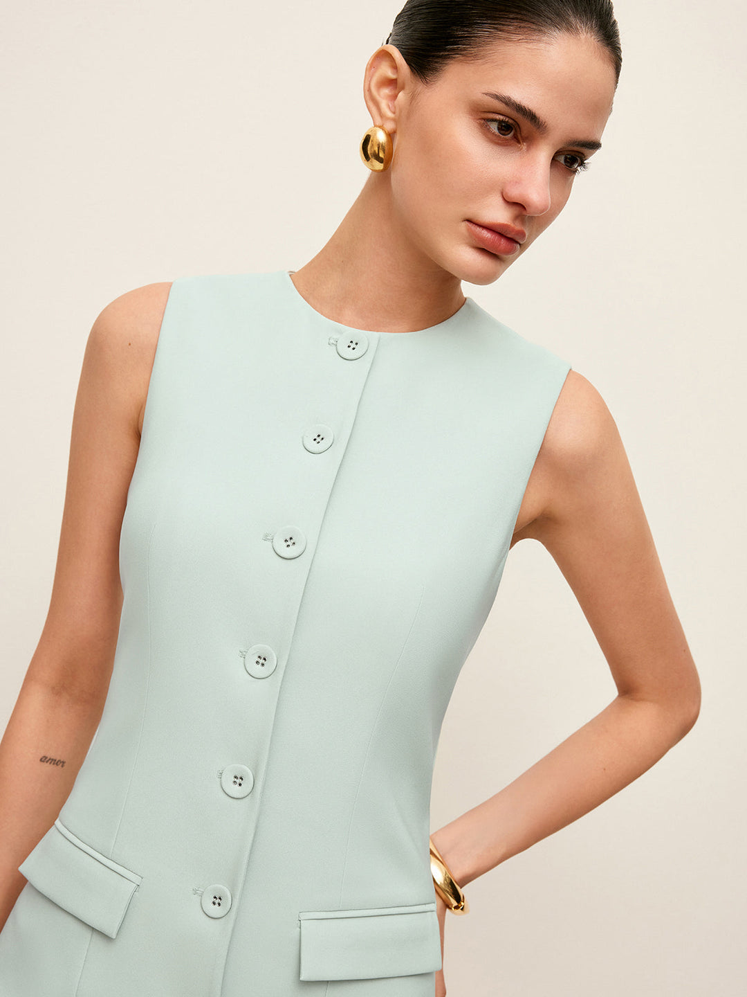 Robe à Manches Boutonnées Avec Poches