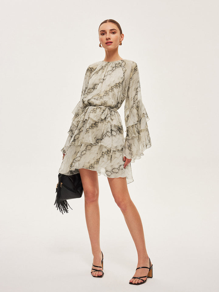 Robe à Volants Transparente Imprimée