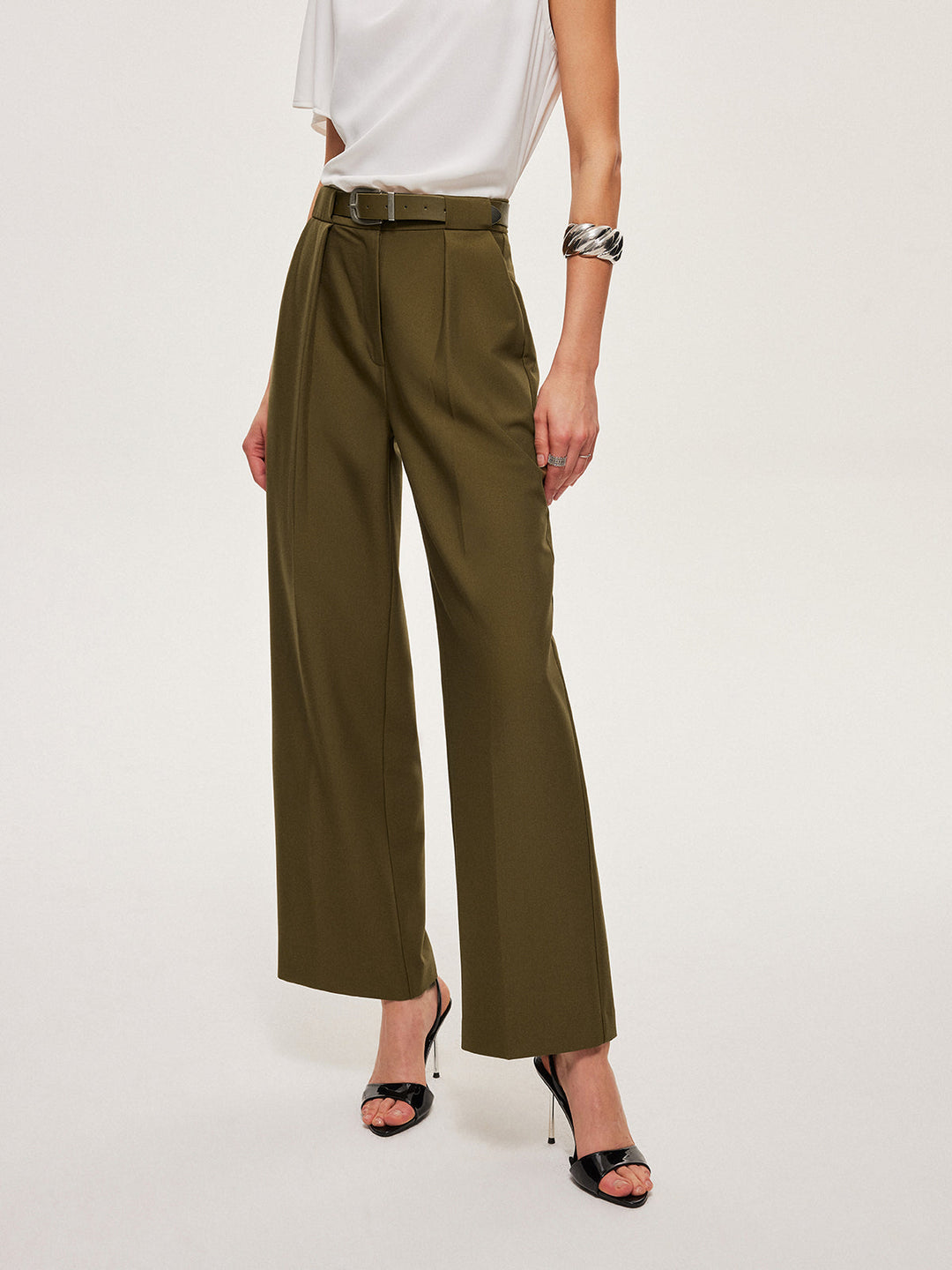 Pantalons Ample Taille Haute Ceinture Droite