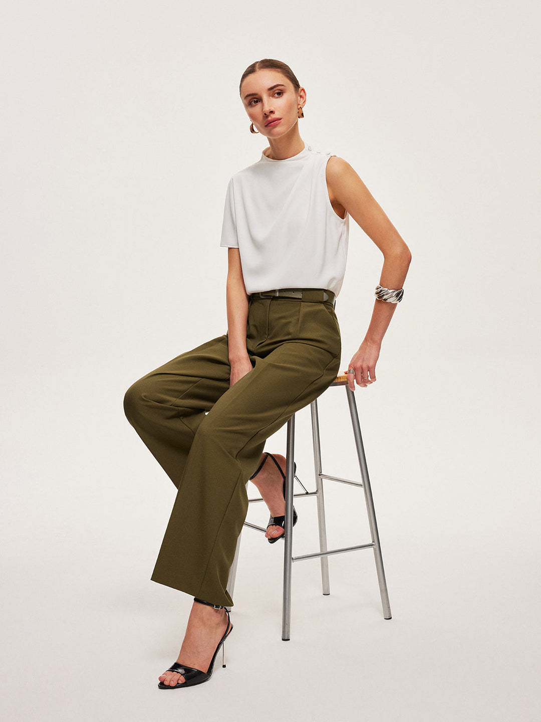 Pantalons Ample Taille Haute Ceinture Droite