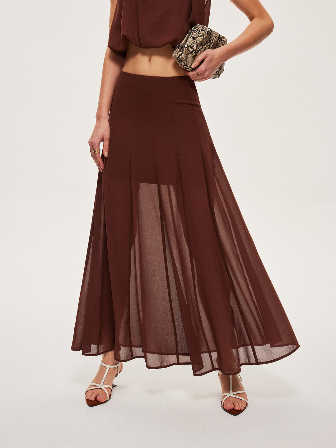 Jupe évasée semi-transparente en mousseline