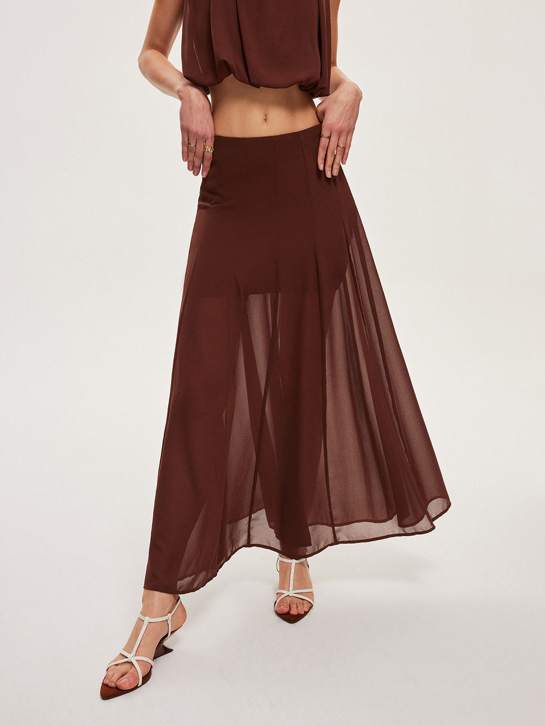 Jupe évasée semi-transparente en mousseline