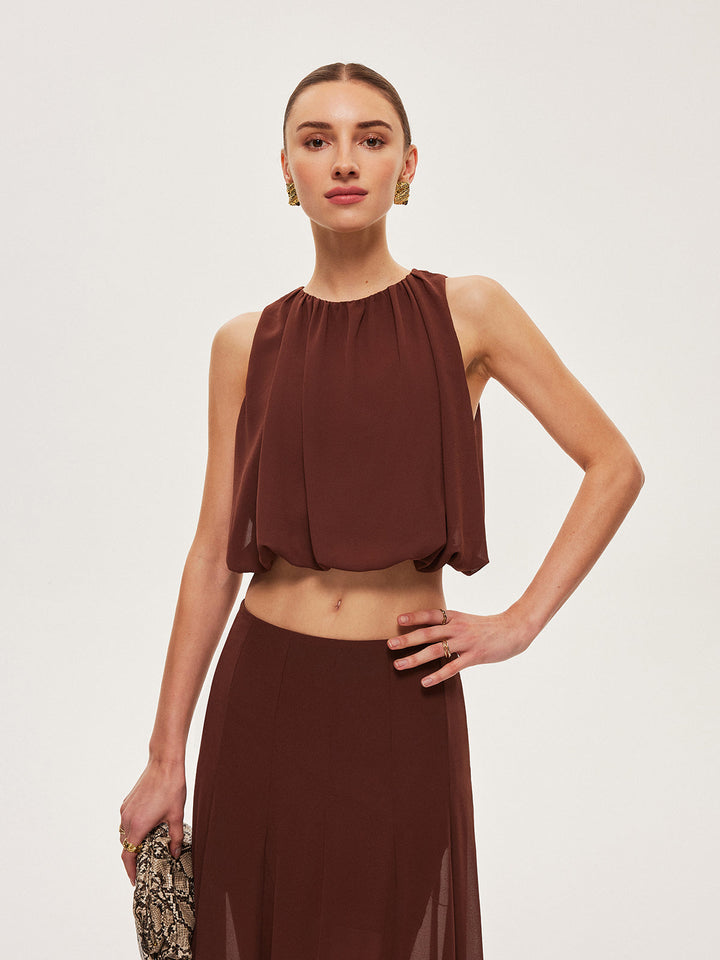 Top Court Sans Manches en Mousseline