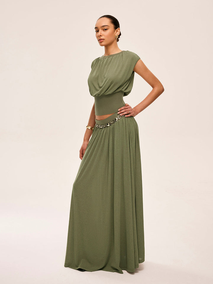 Ensemble haut à taille froncée et jupe fluide