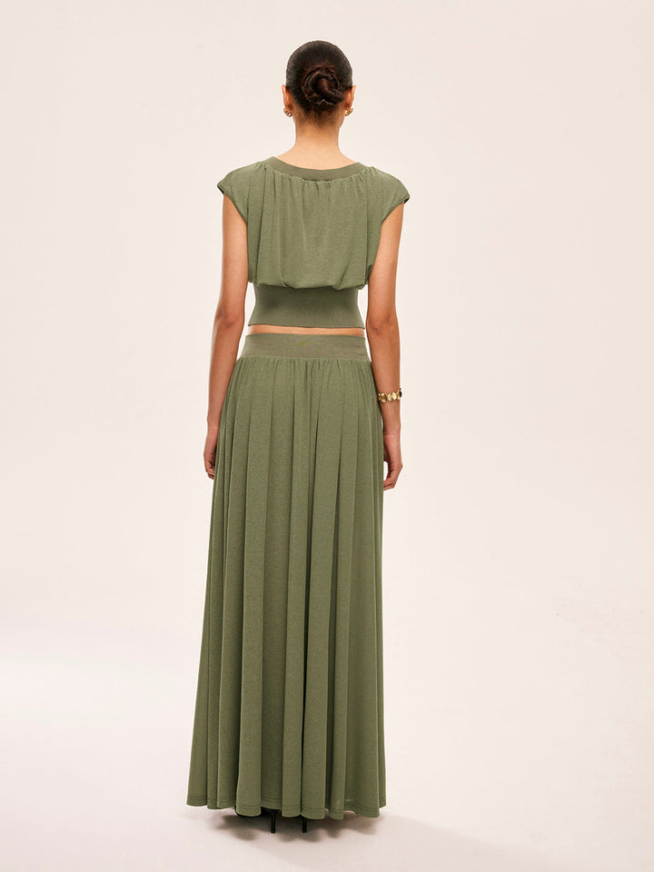 Ensemble haut à taille froncée et jupe fluide