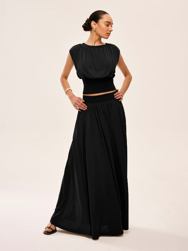 Ensemble haut à taille froncée et jupe fluide