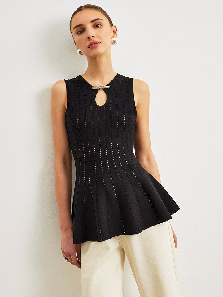 Haut Peplum Semi-Transparent en Tricot avec Détail Nœud