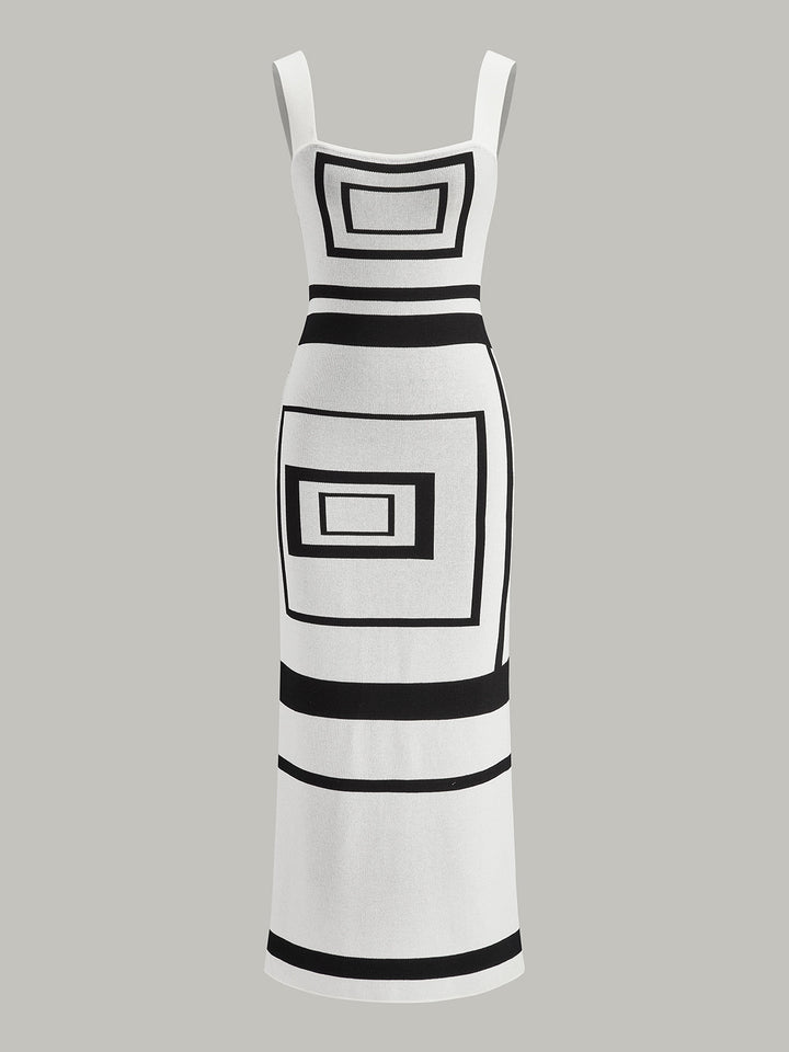 Robe pull à col carré géométrique