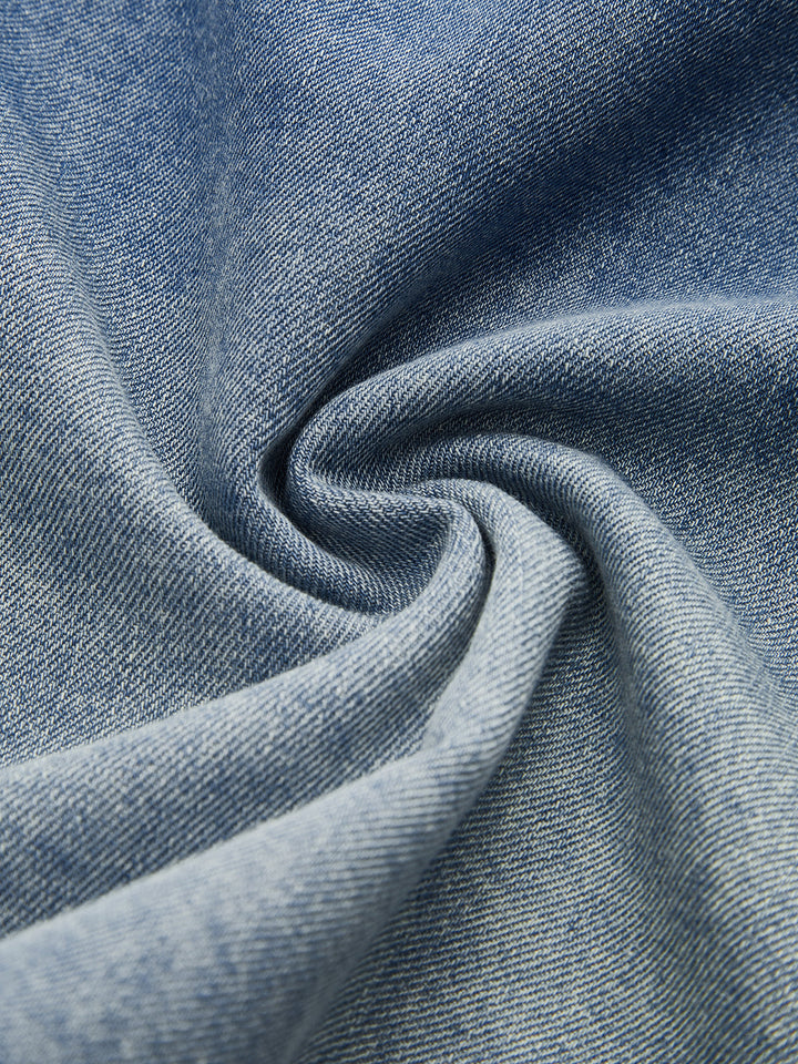 Chemise courte en jean à col asymétrique