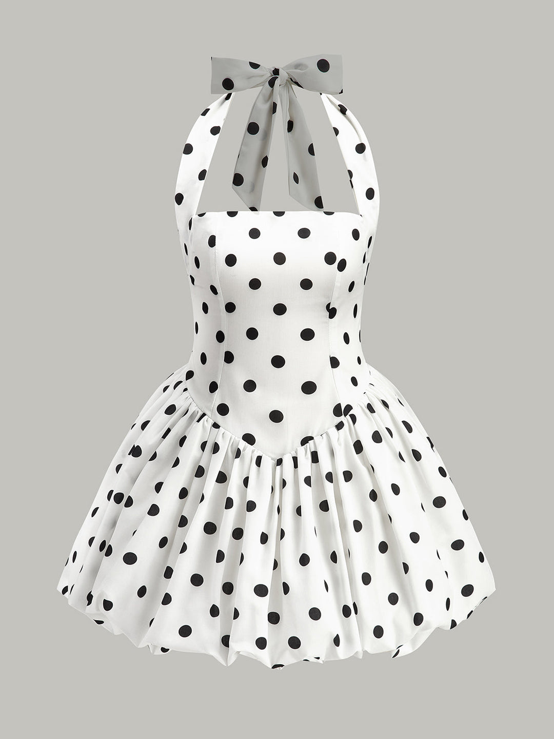 Robe à pois à encolure à nouer avec fermeture éclair