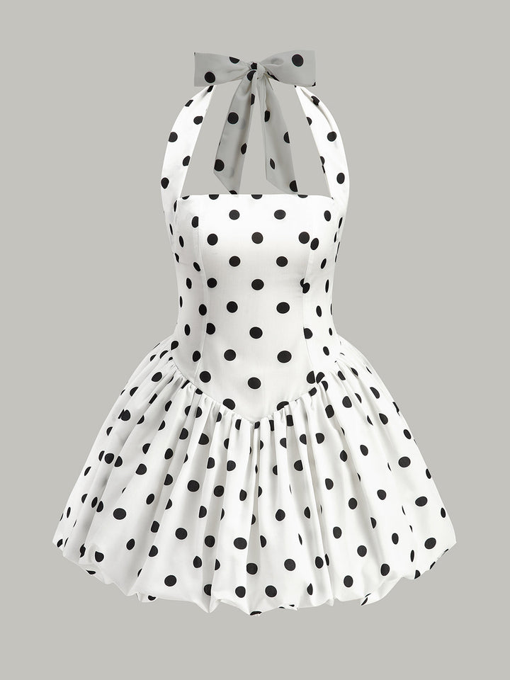 Robe à pois à encolure à nouer avec fermeture éclair