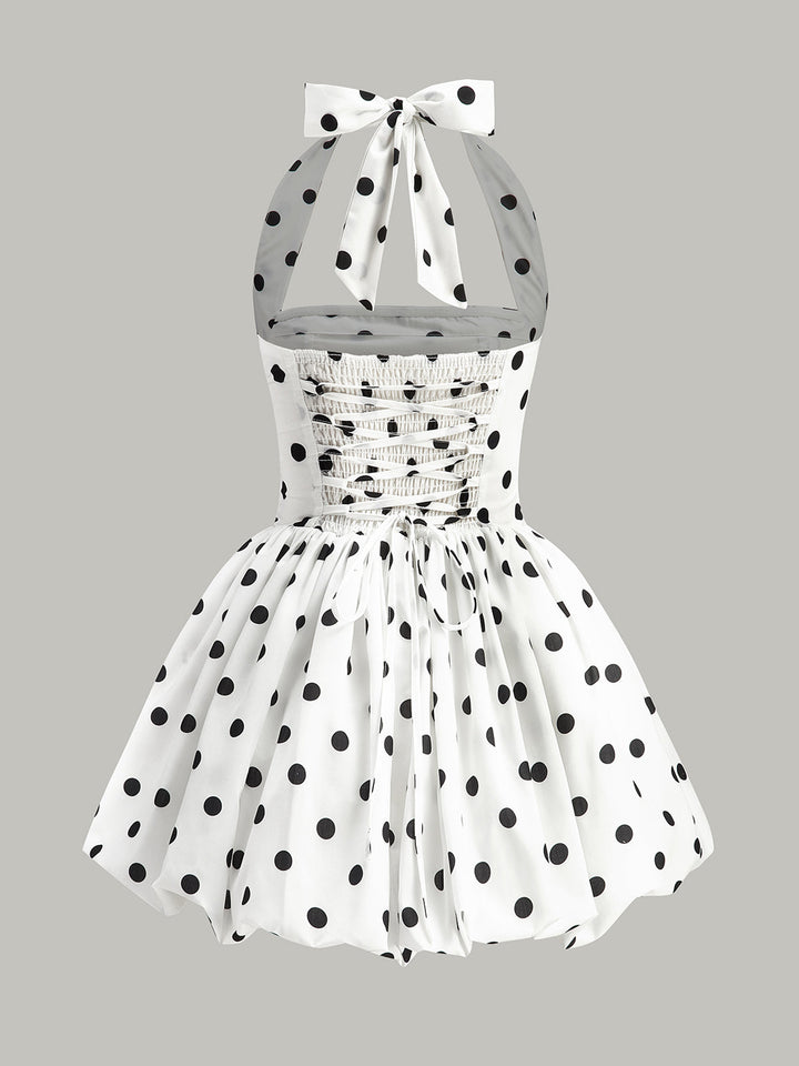 Robe à pois à encolure à nouer avec fermeture éclair