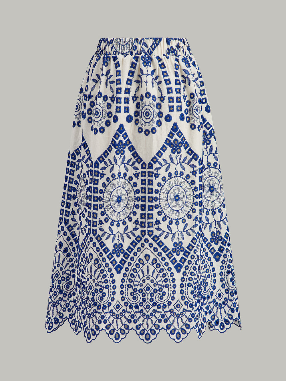 Jupe à ourlet festonné en coton brodé avec ceinture élastique