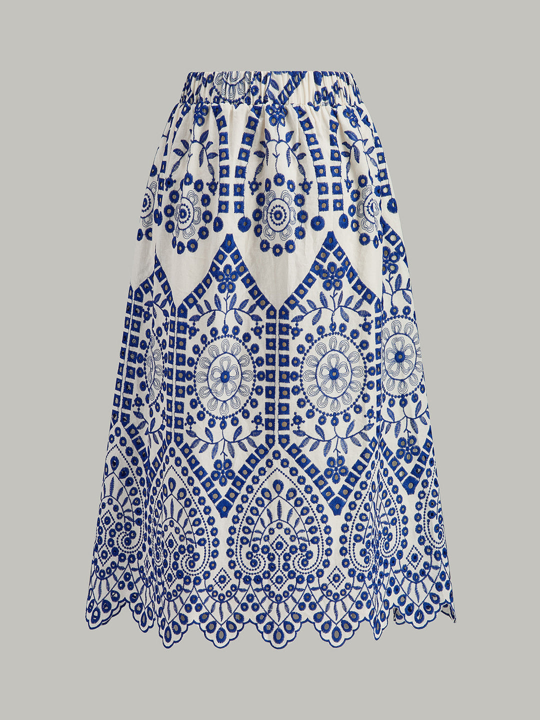 Jupe à ourlet festonné en coton brodé avec ceinture élastique