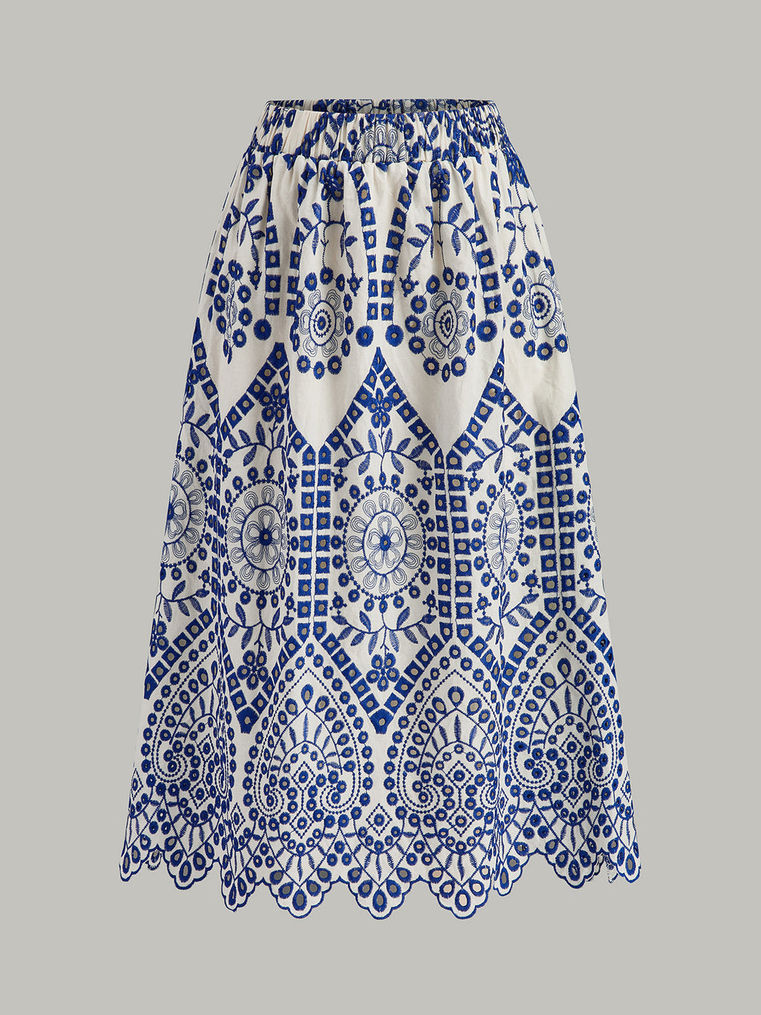 Jupe à ourlet festonné en coton brodé avec ceinture élastique