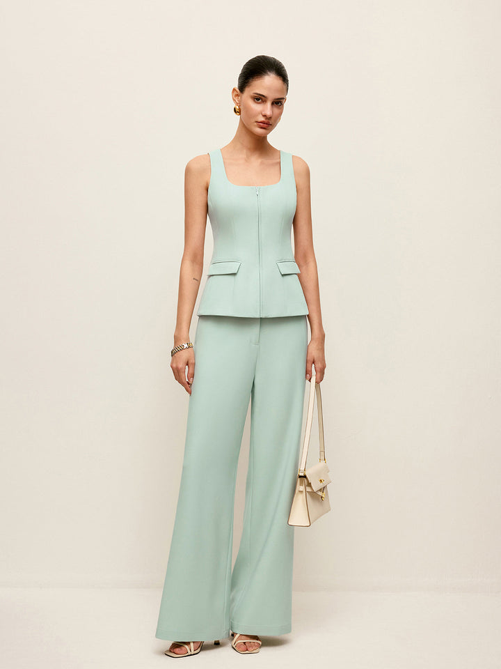 Pantalon large taille mi-haute sans ceinture
