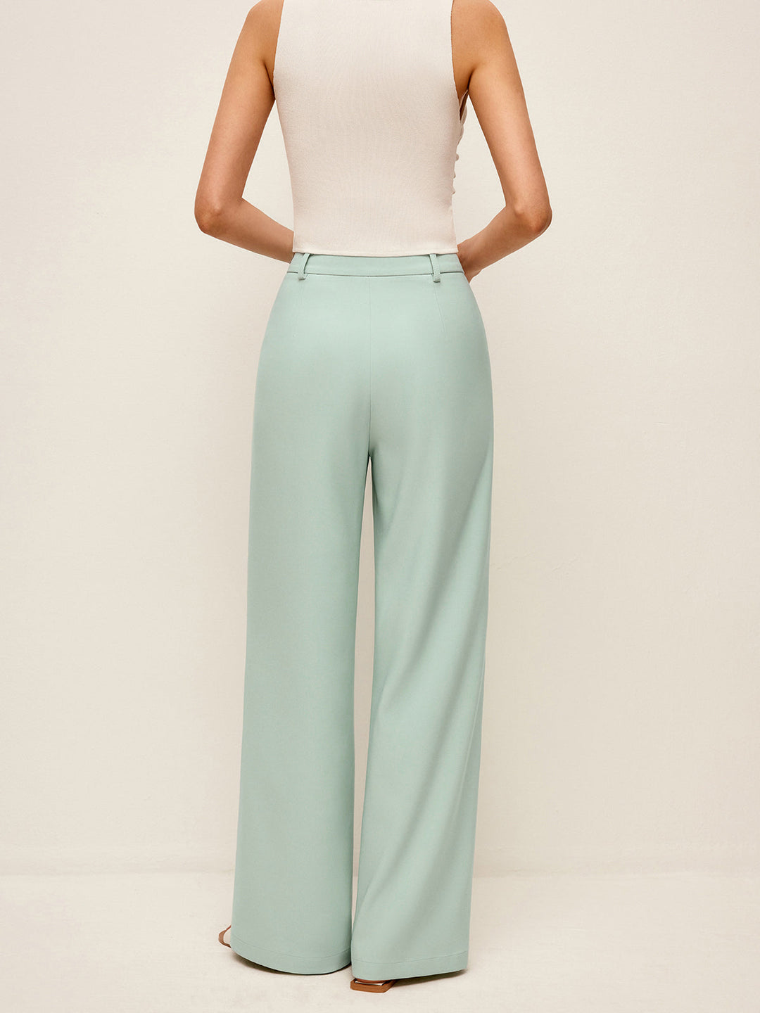Pantalon large taille mi-haute sans ceinture