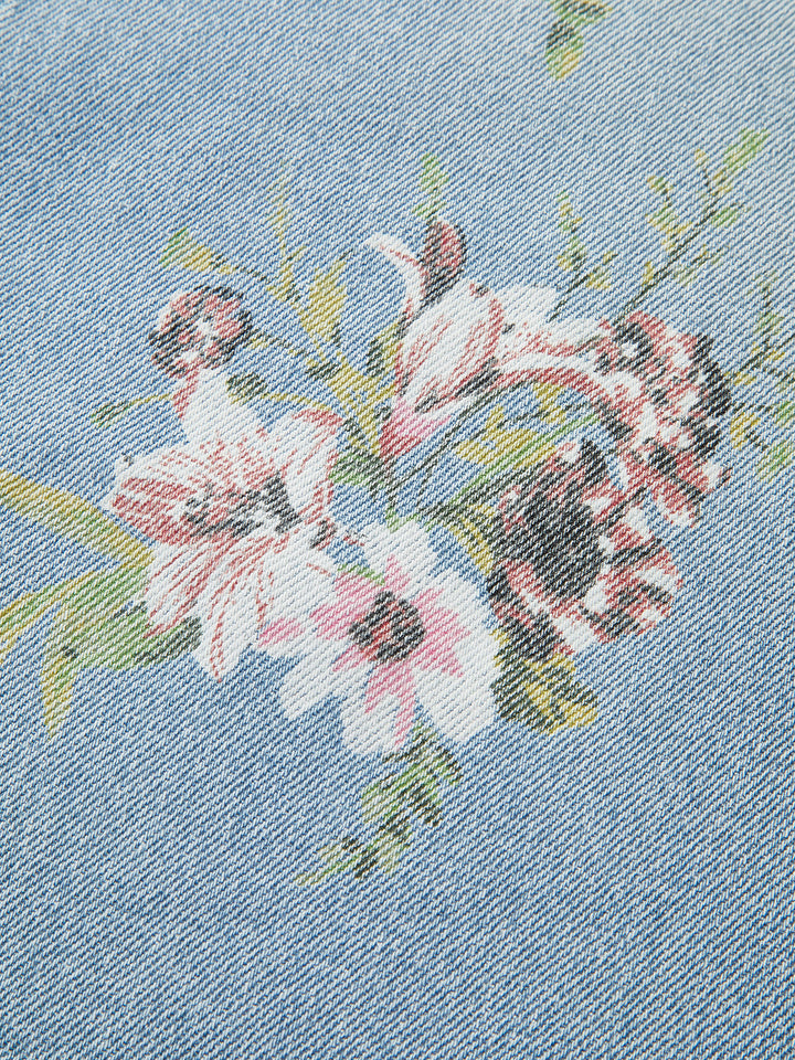 Pantalon en jean taille mi-haute à imprimé floral