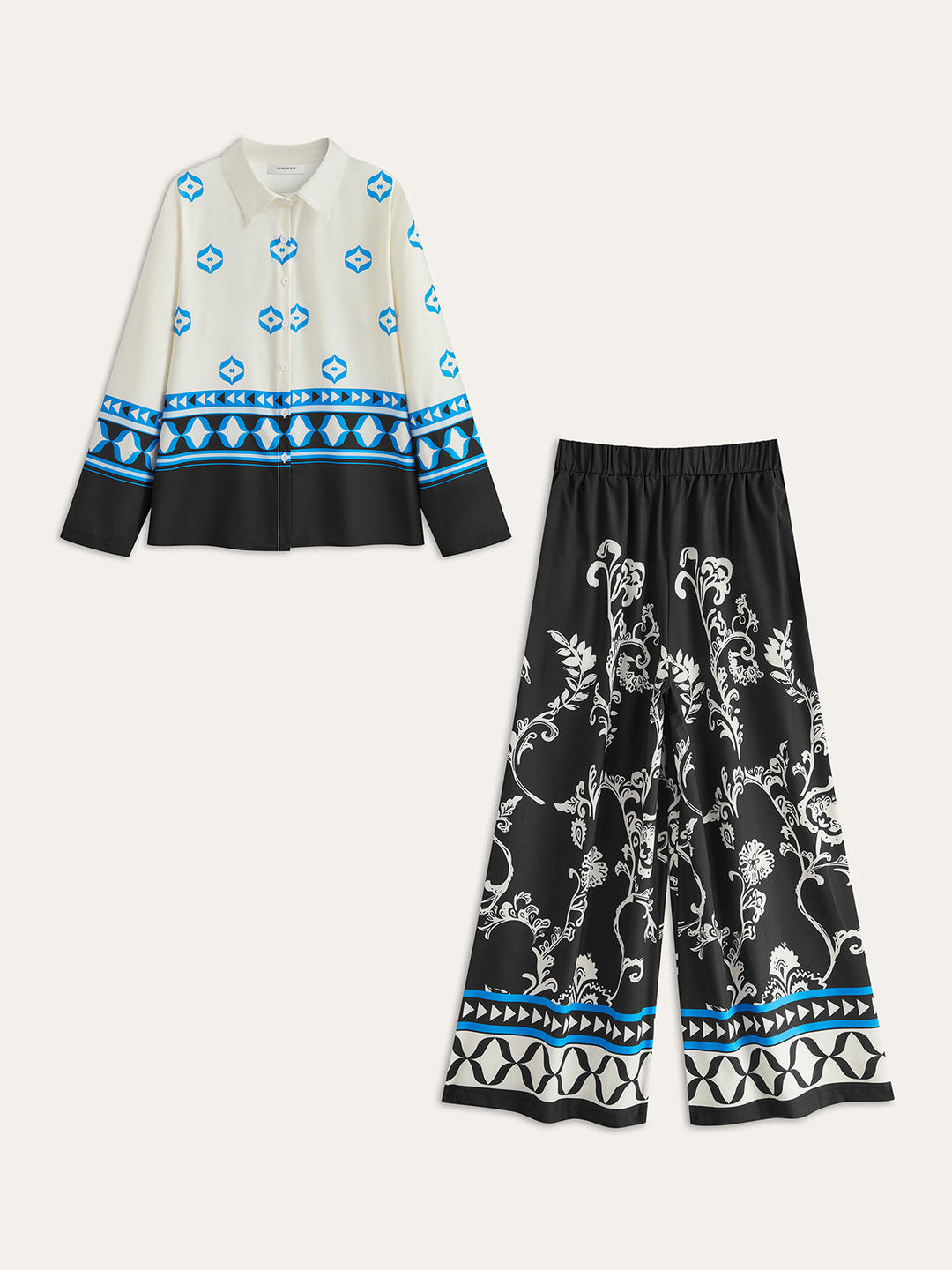 Ensemble Pantalon à Revers Imprimé Oversize