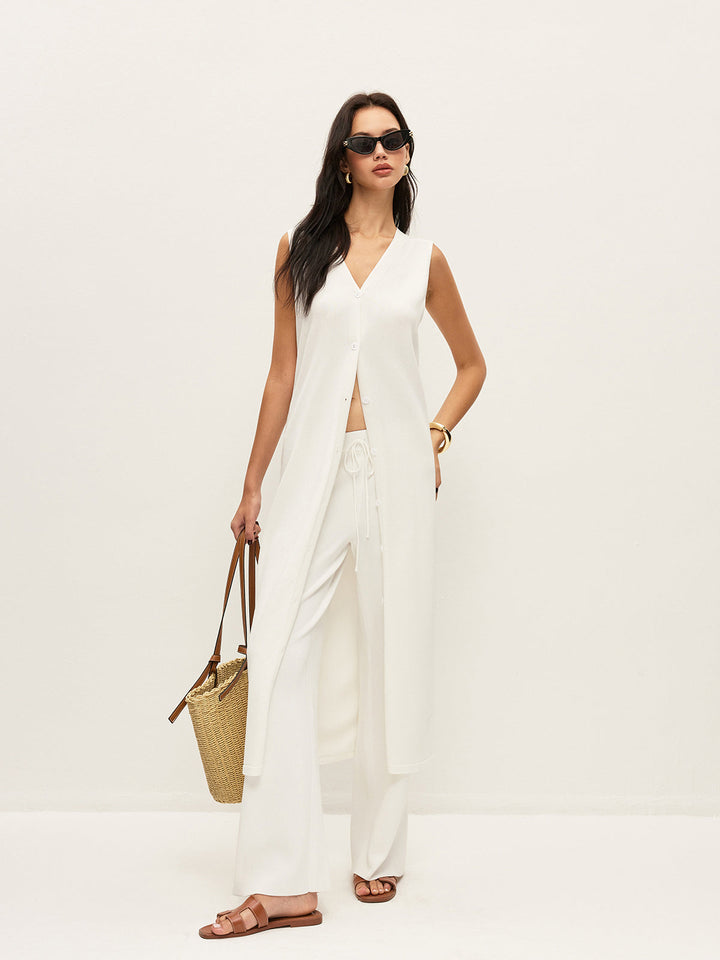 Robe Cardigan Boutonnée à Col en V