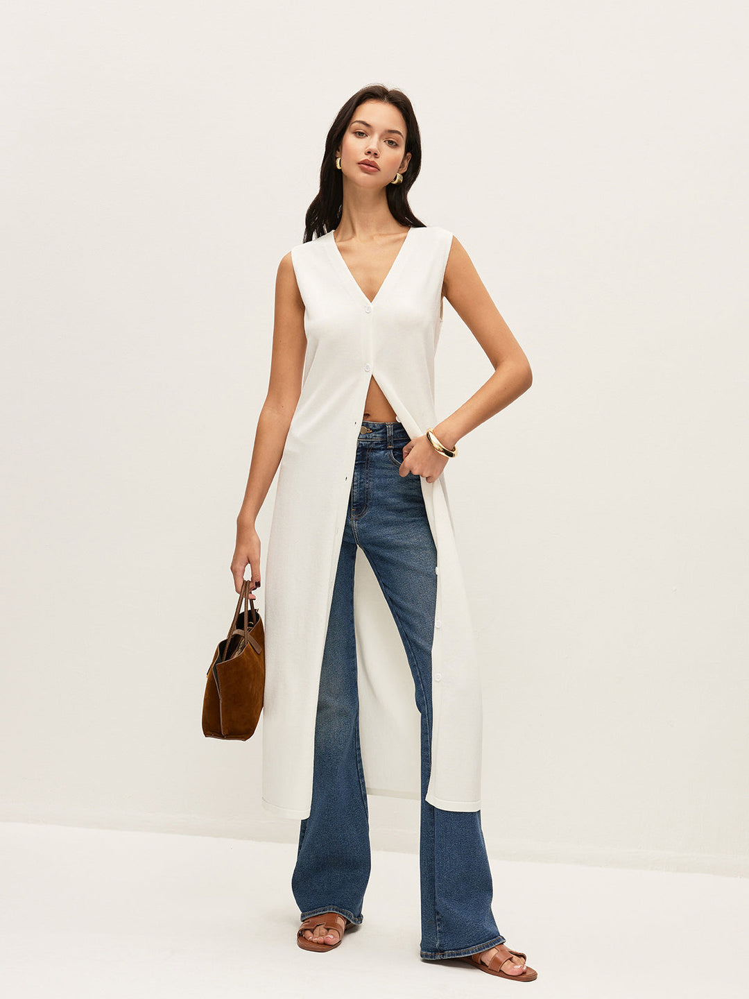 Robe Cardigan Boutonnée à Col en V