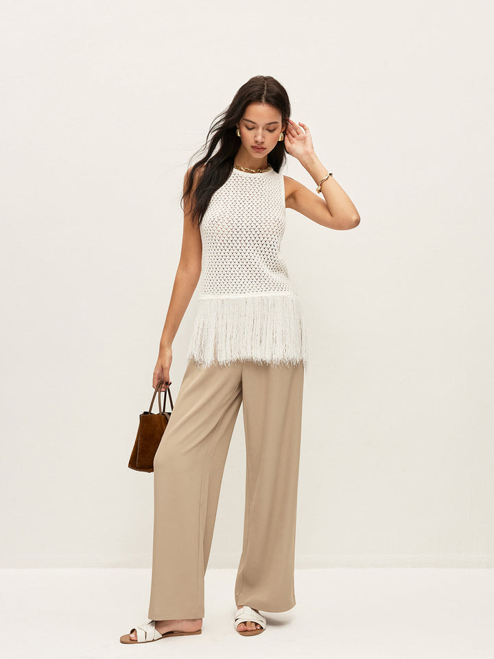 Gilet en maille semi-transparente avec ourlet à franges