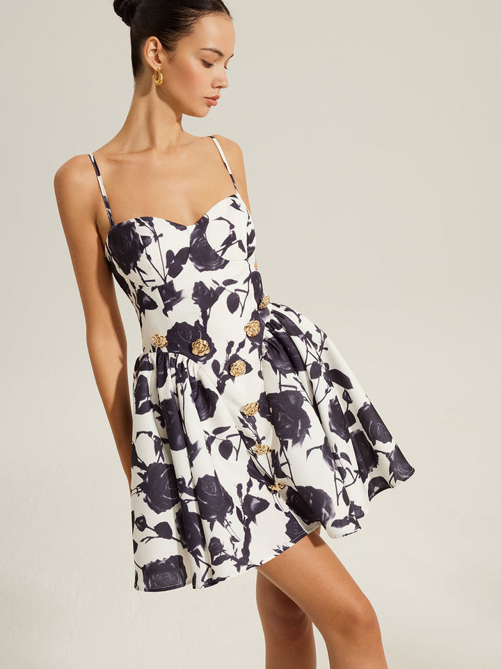 Robe à bretelles à imprimé floral avec détail métallique et fermeture éclair