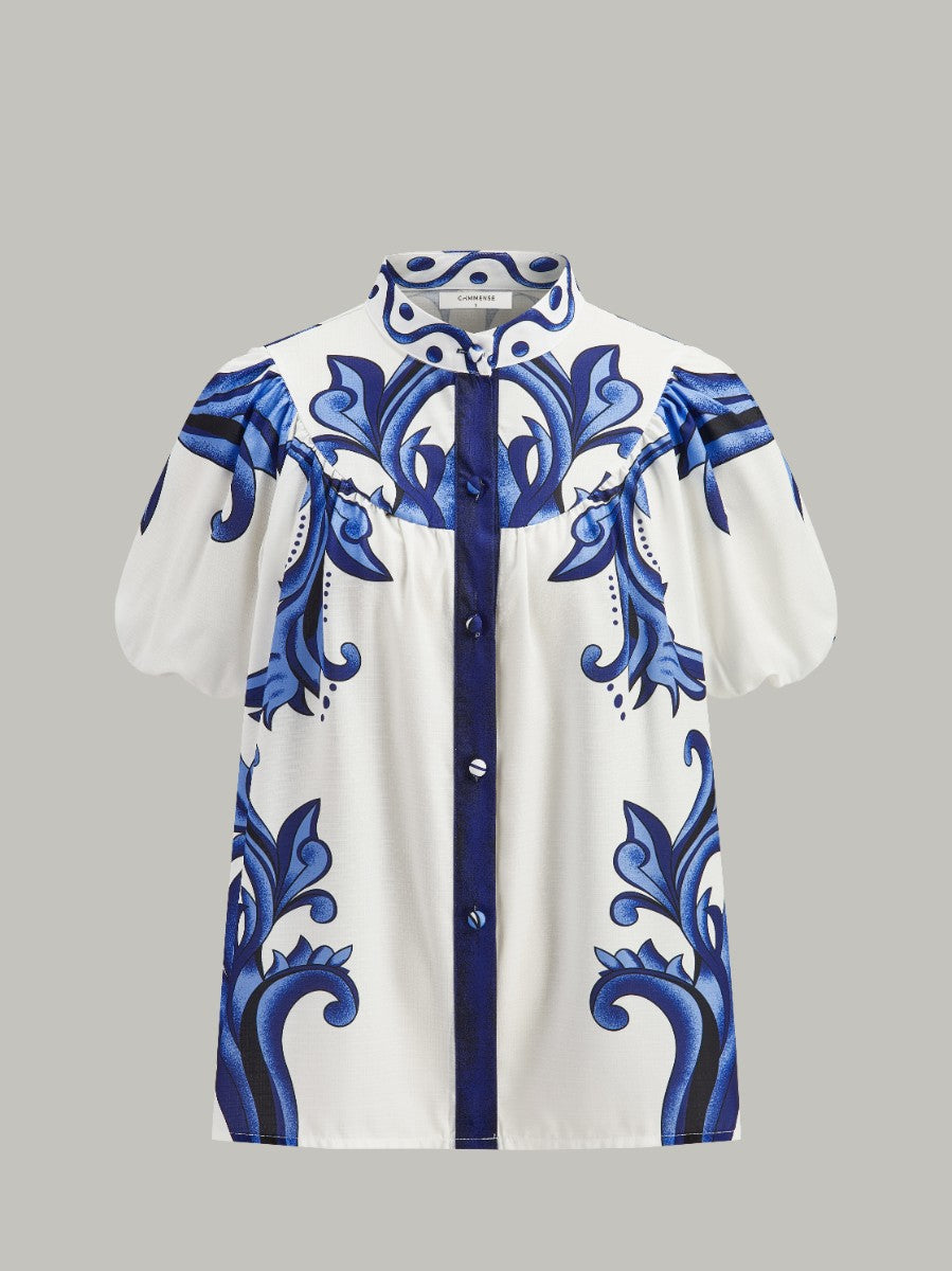 Ensemble Jupe à Manches Bouffantes Imprimé Floral avec Poches