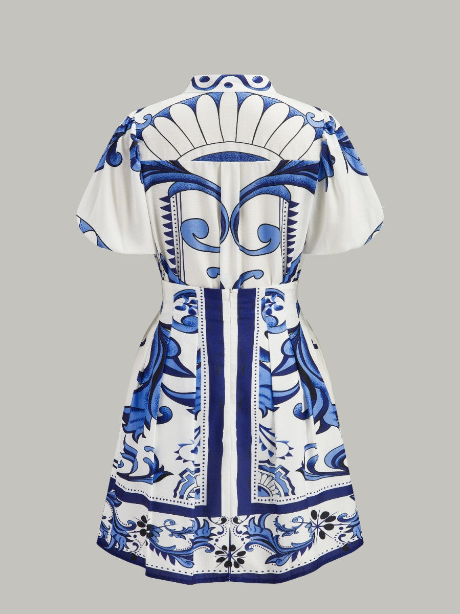 Ensemble Jupe à Manches Bouffantes Imprimé Floral avec Poches