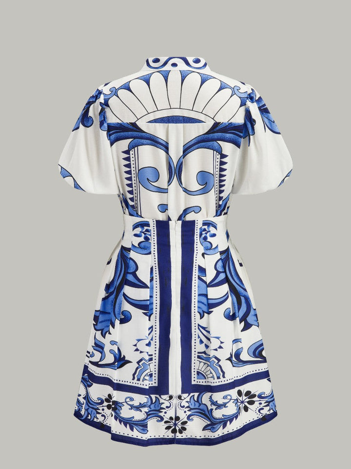 Ensemble Jupe à Manches Bouffantes Imprimé Floral avec Poches