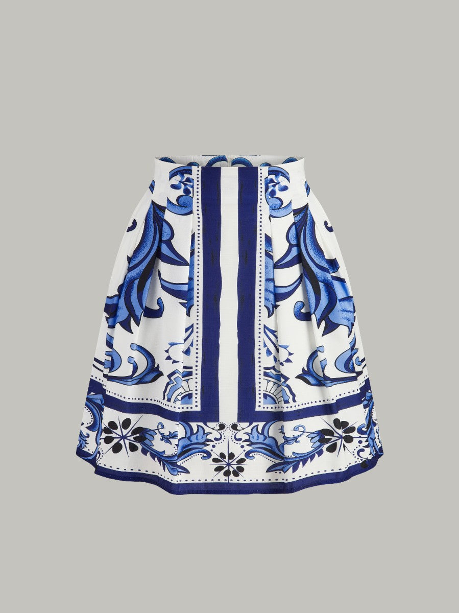 Ensemble Jupe à Manches Bouffantes Imprimé Floral avec Poches
