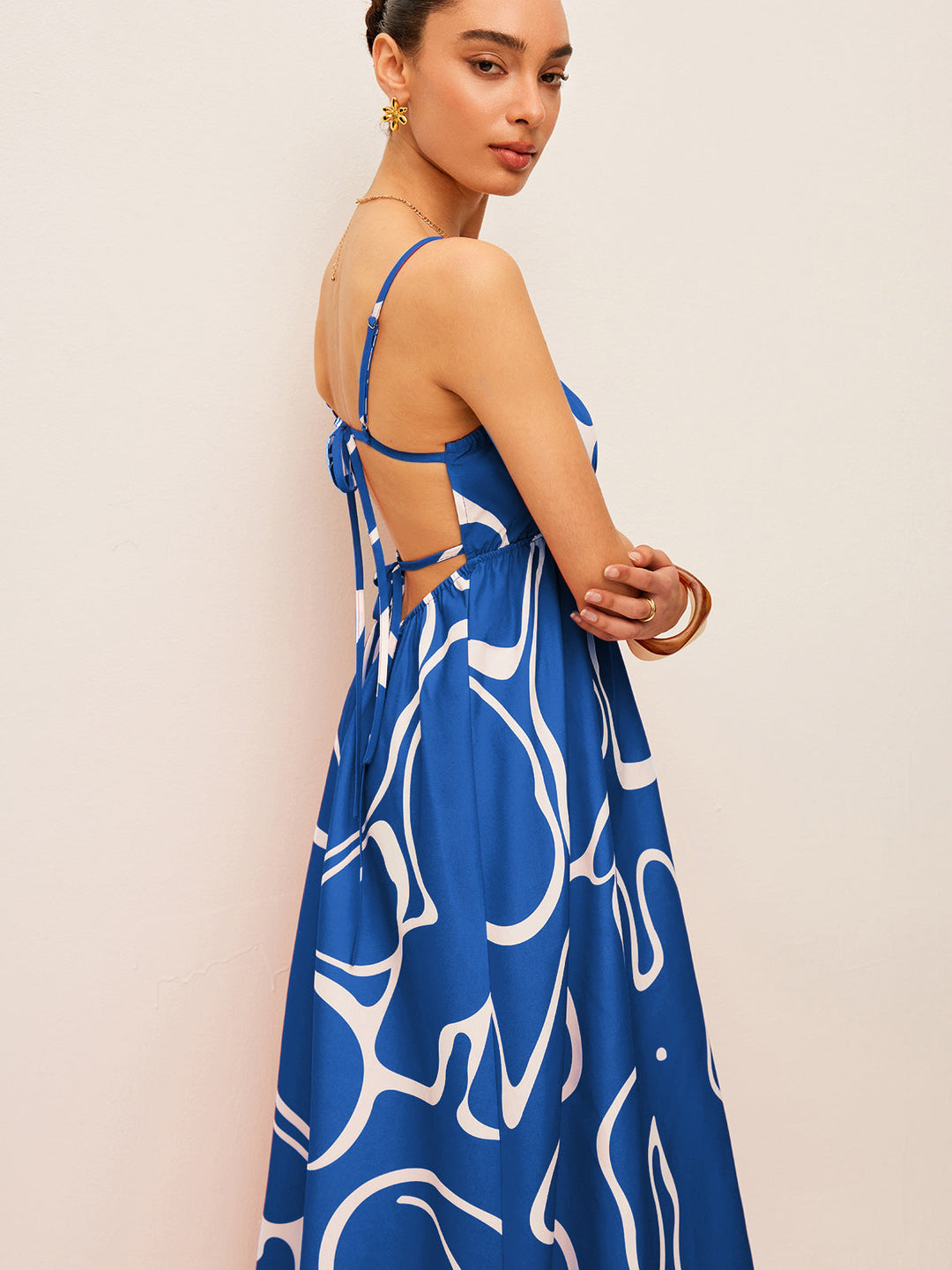 Robe Imprimée à Détails Liés au Dos