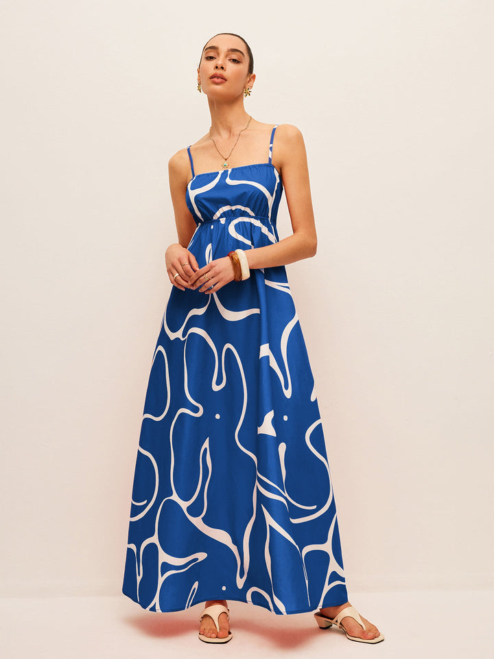 Robe Imprimée à Détails Liés au Dos