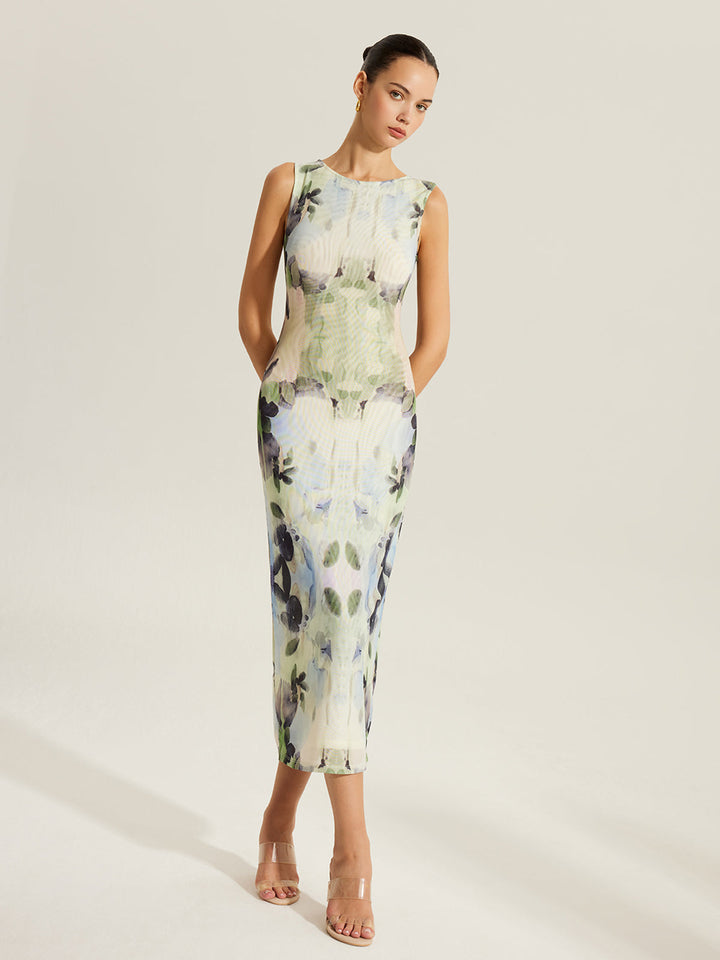 Robe en maille sans manches à imprimé floral