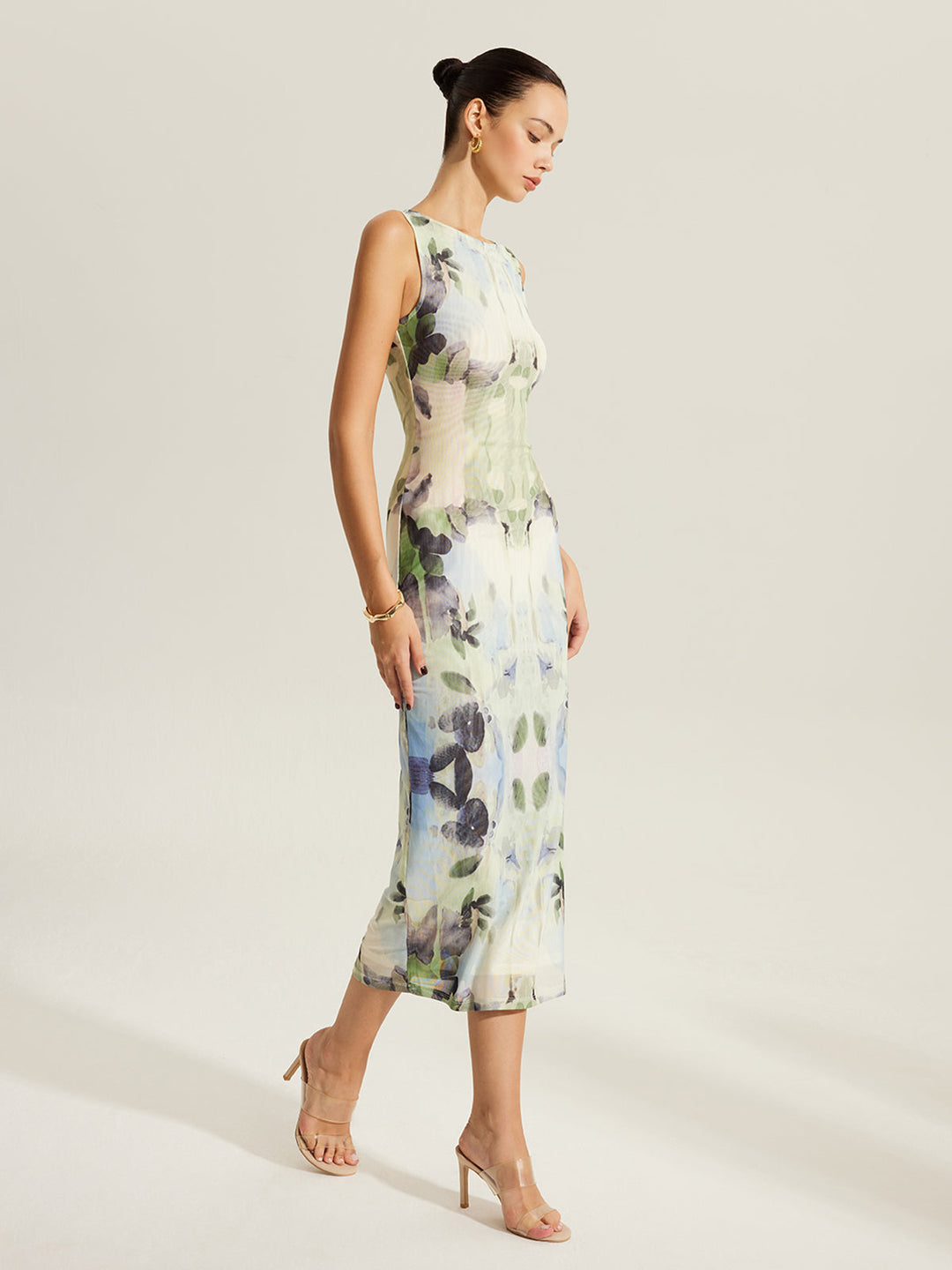 Robe en maille sans manches à imprimé floral