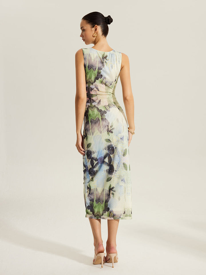 Robe en maille sans manches à imprimé floral