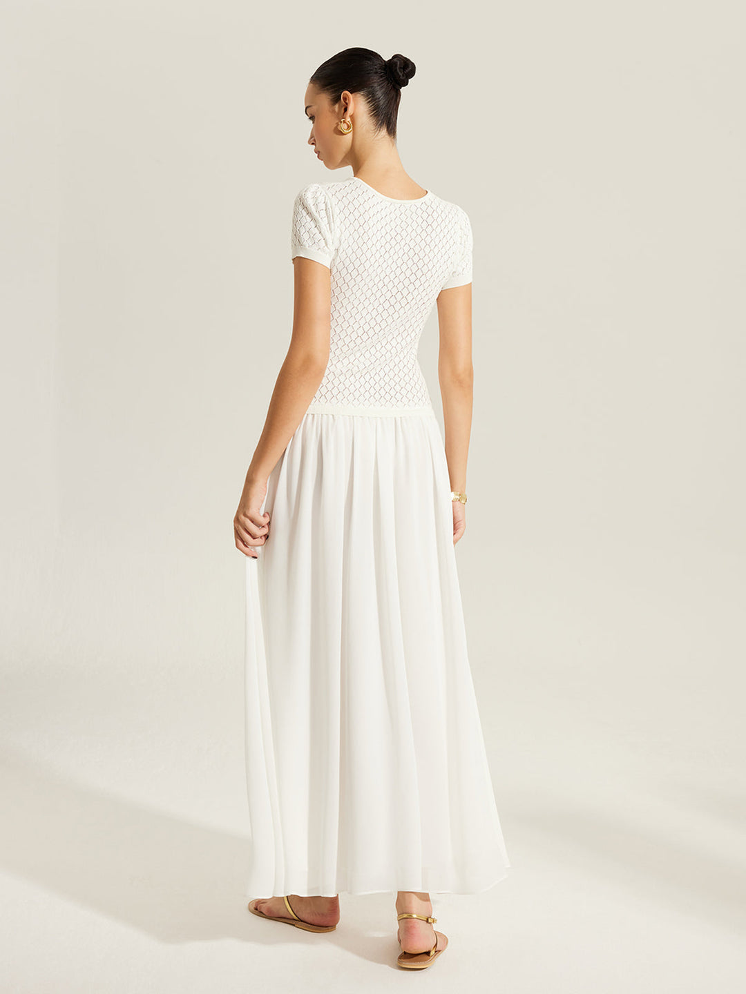 Robe Tricot Boutonnée à Empiècement Transparent