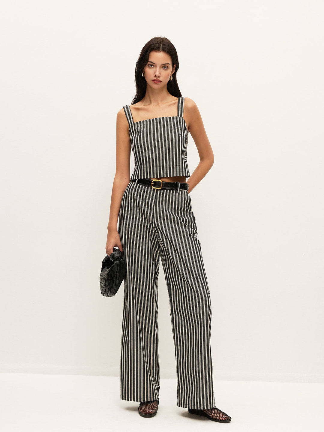 Pantalons mi-taille à rayures avec poches sans ceinture