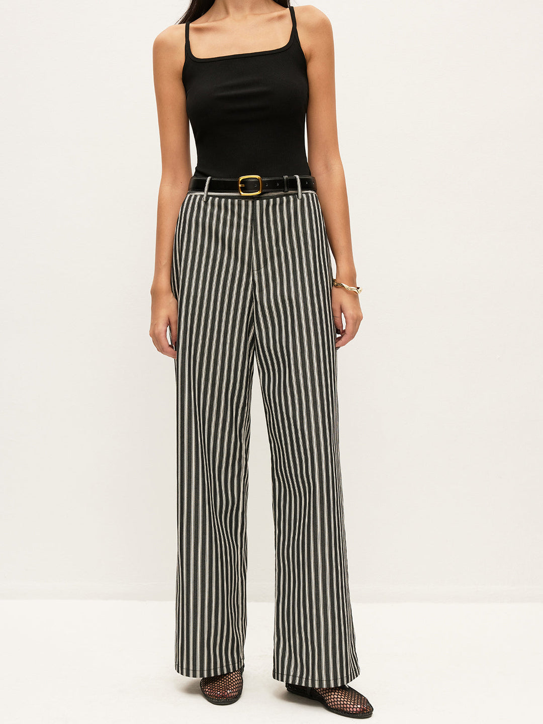 Pantalons mi-taille à rayures avec poches sans ceinture