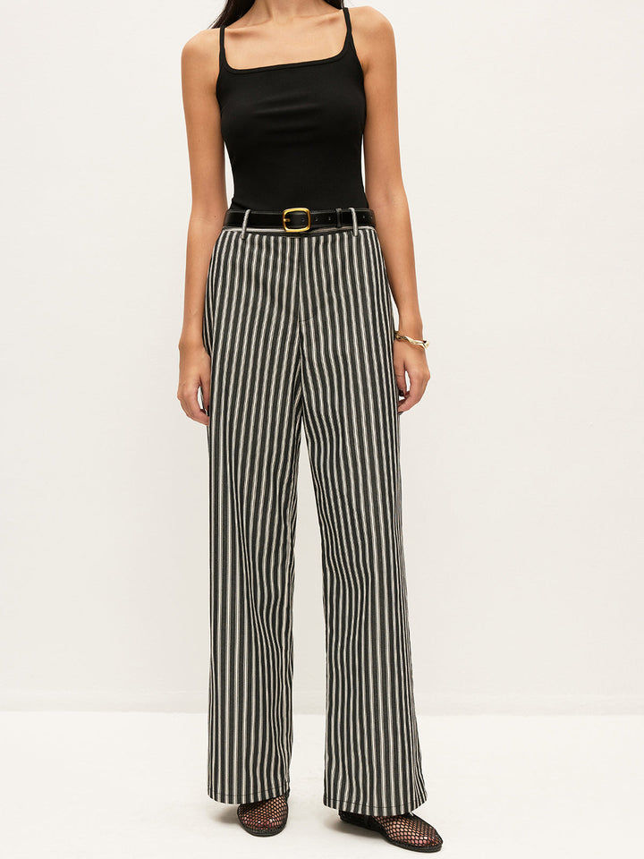Pantalons mi-taille à rayures avec poches sans ceinture
