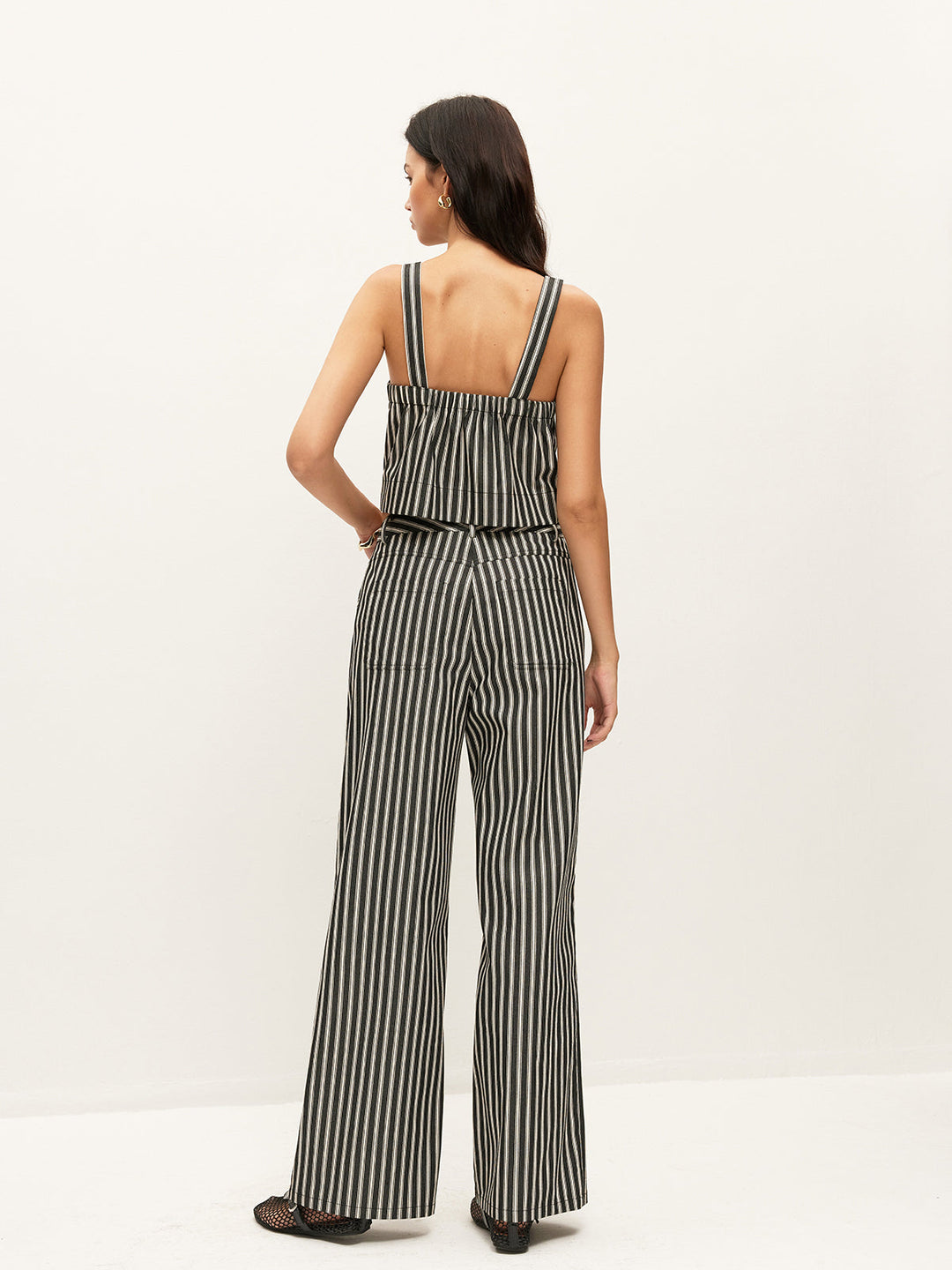 Pantalons mi-taille à rayures avec poches sans ceinture