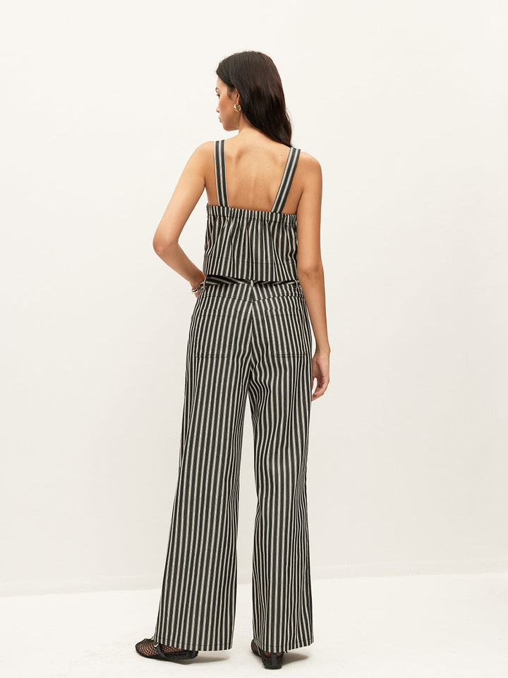 Pantalons mi-taille à rayures avec poches sans ceinture