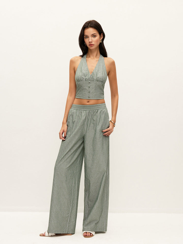 Ensemble haut bandeau à détails de boutons rayés avec pantalon
