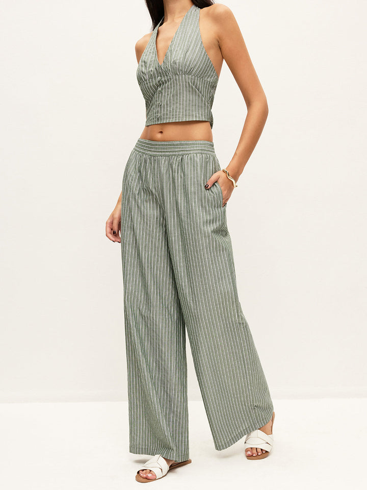 Ensemble haut bandeau à détails de boutons rayés avec pantalon