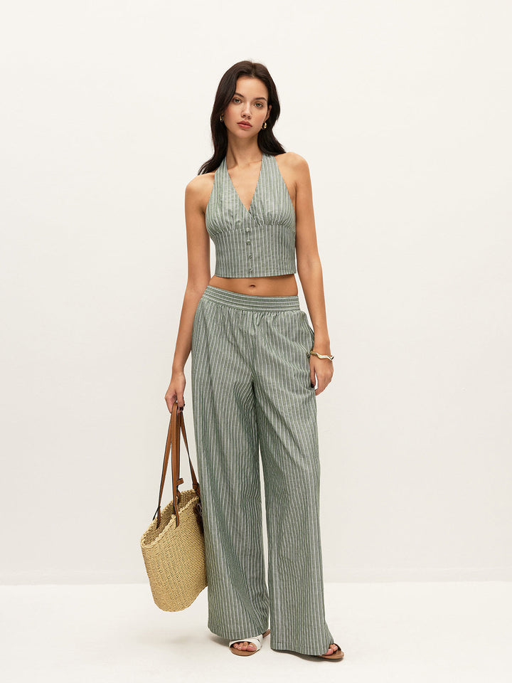 Ensemble haut bandeau à détails de boutons rayés avec pantalon