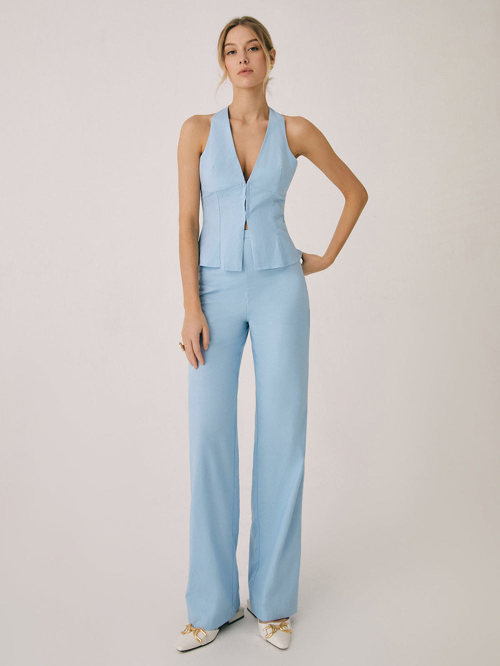 Ensemble Gilet en Coton & Lin avec Pantalon Jambe Droite