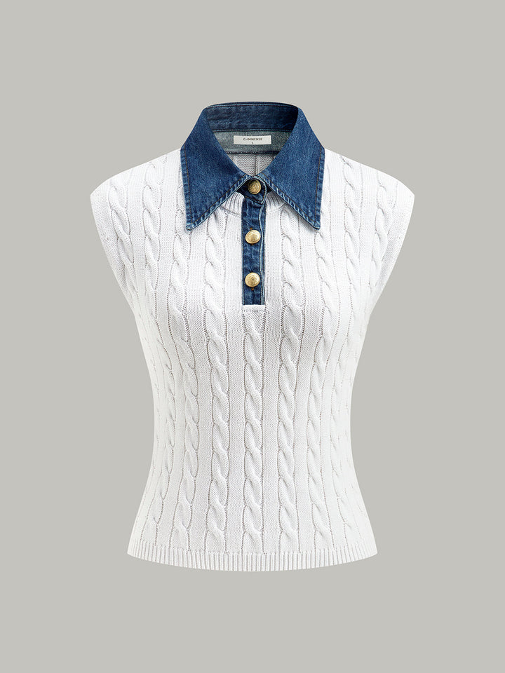Haut en tricot avec col en jean en coton