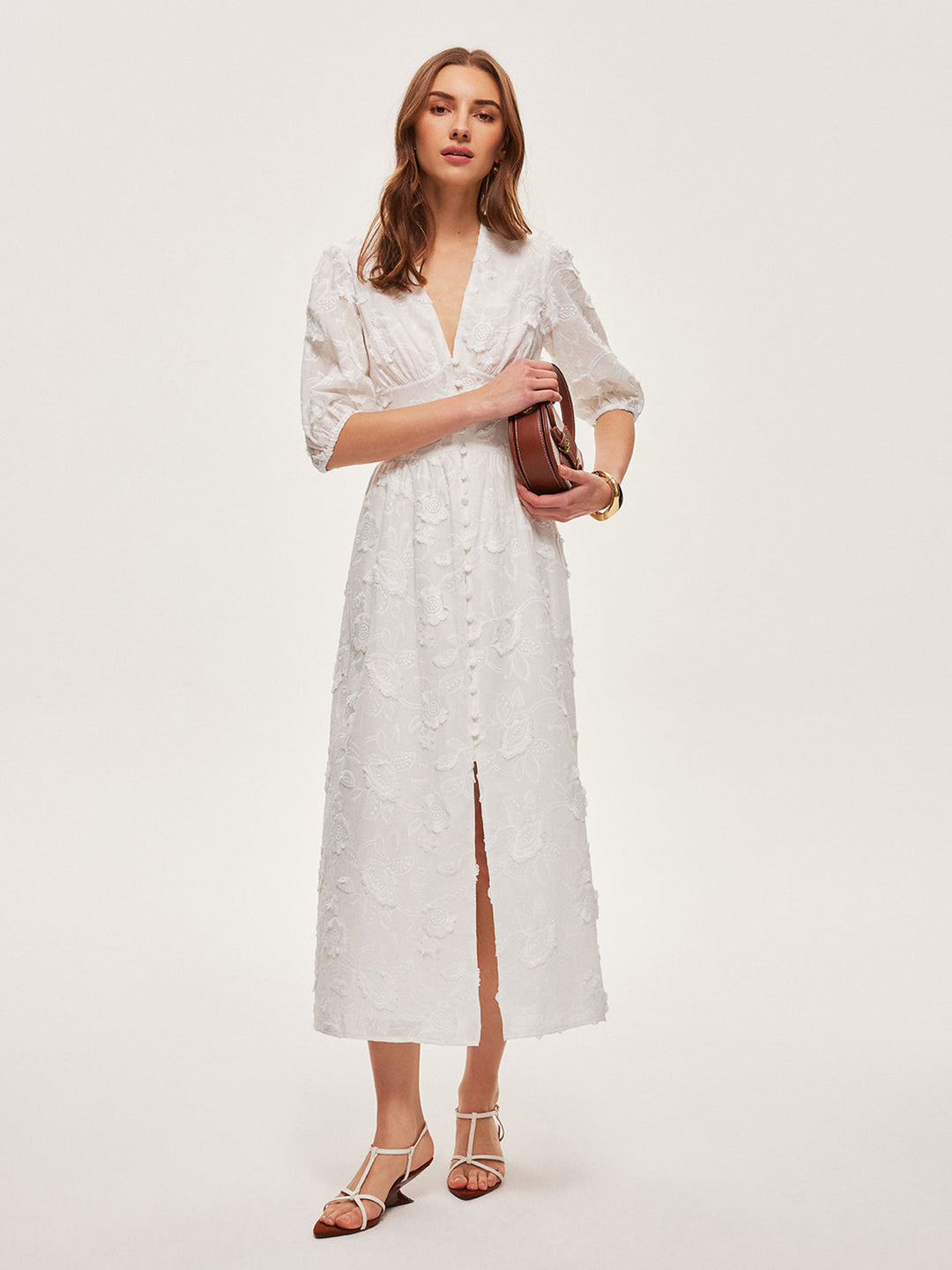 Robe Boutonnée Brodé Coton